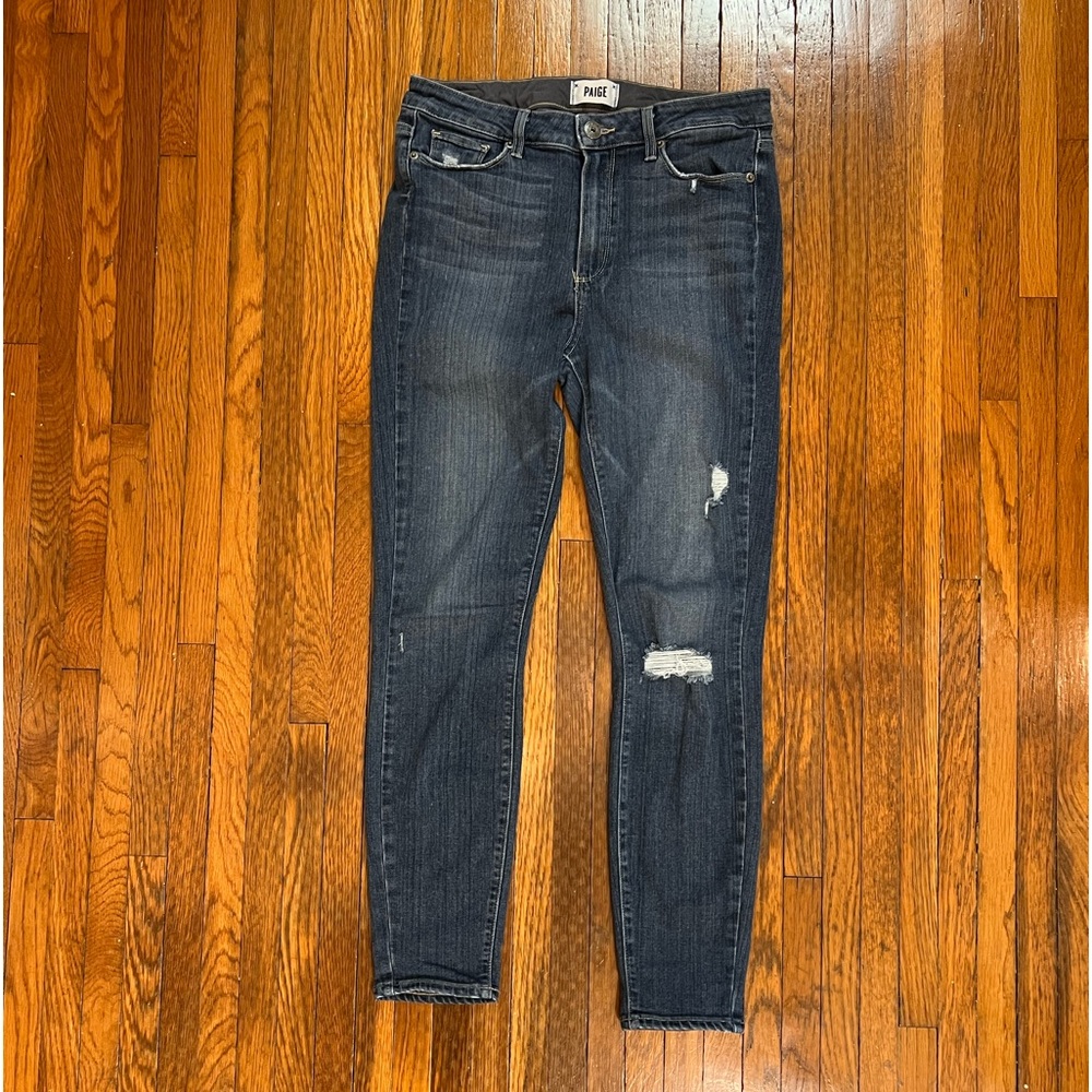 Paige Hoxton Ankle Skinny Jeans High Waist Size 30 Medium Distressed Wash